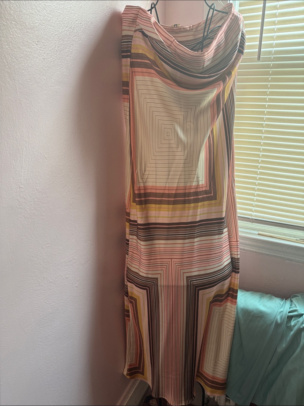 Anthropologie Pink Multi Geometric Cowl-Neck Maxi Dress